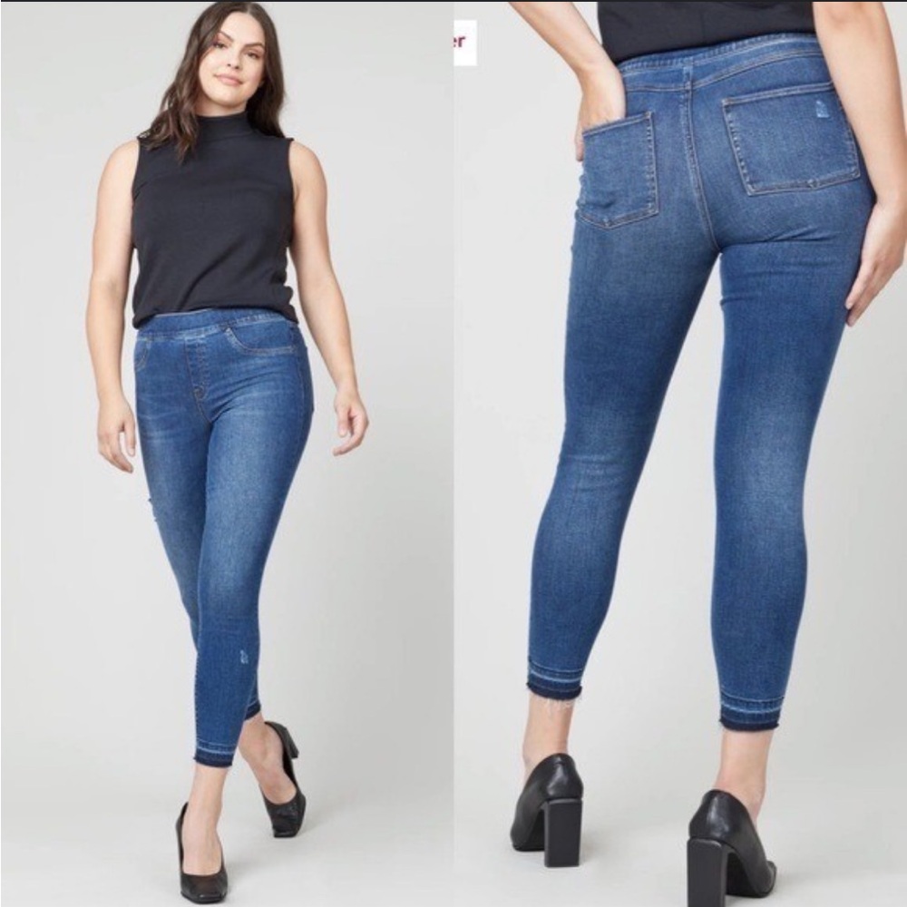 Spanx Distressed Ankle Skinny Jeans Medium Wash Size XL‎